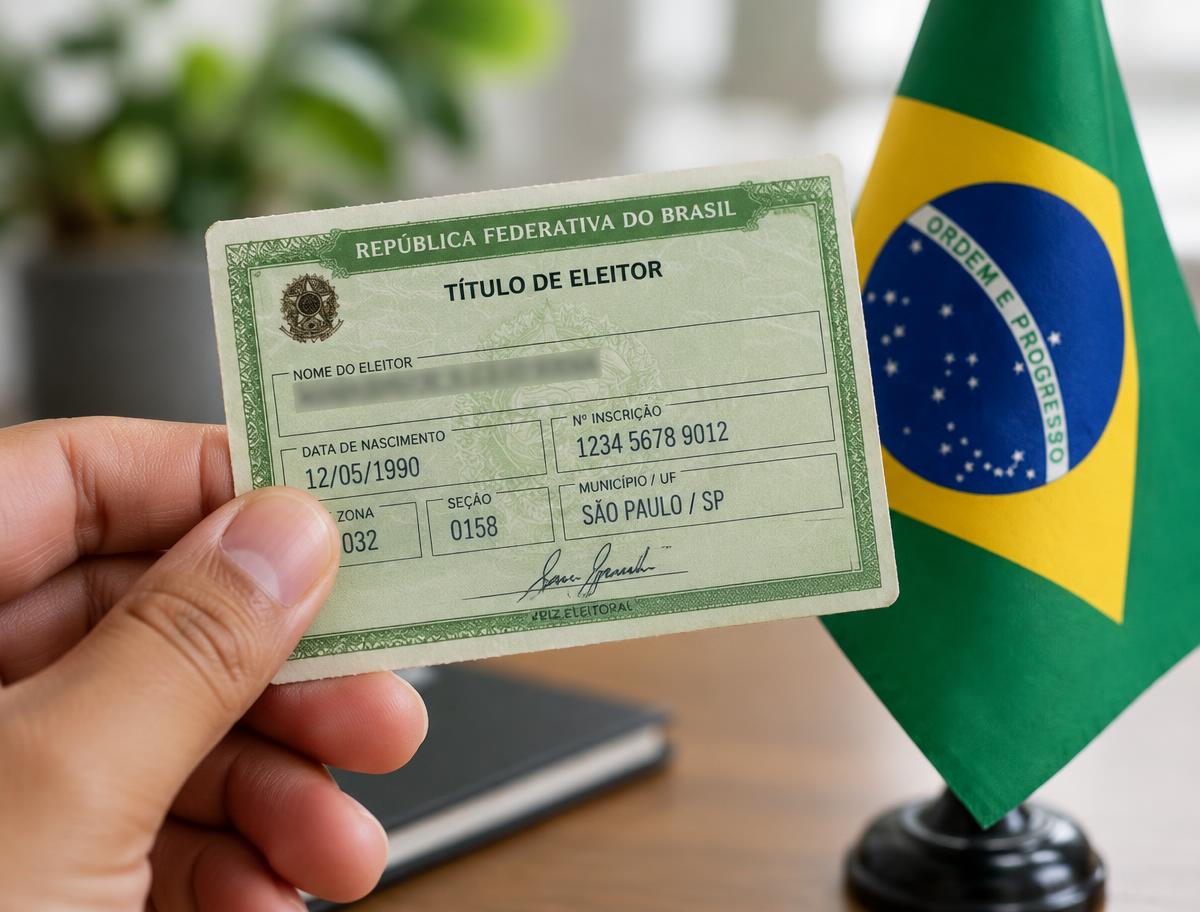 Título de eleitor e bandeira do Brasil